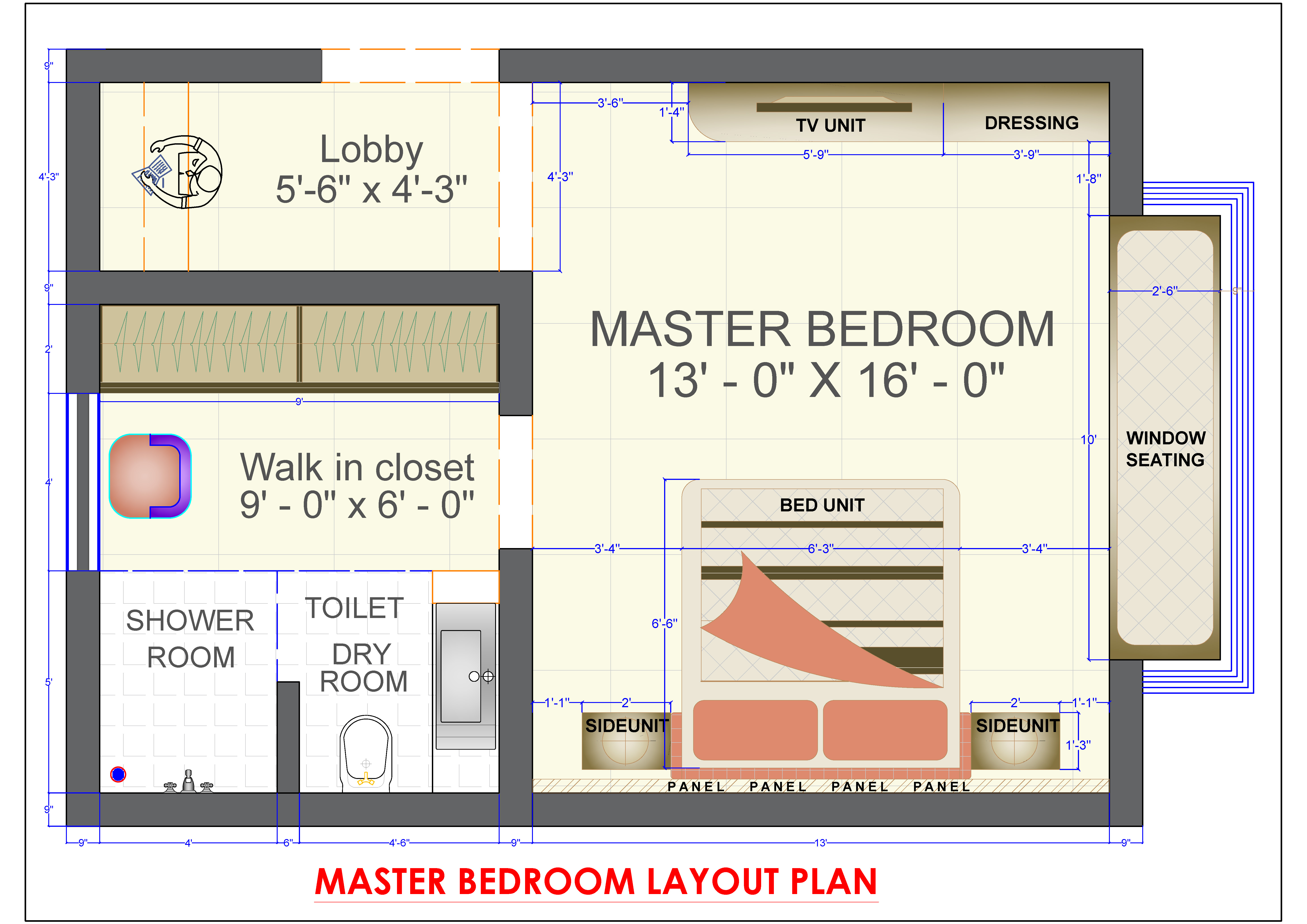 Master Bedroom Layout AutoCAD Floor Plan